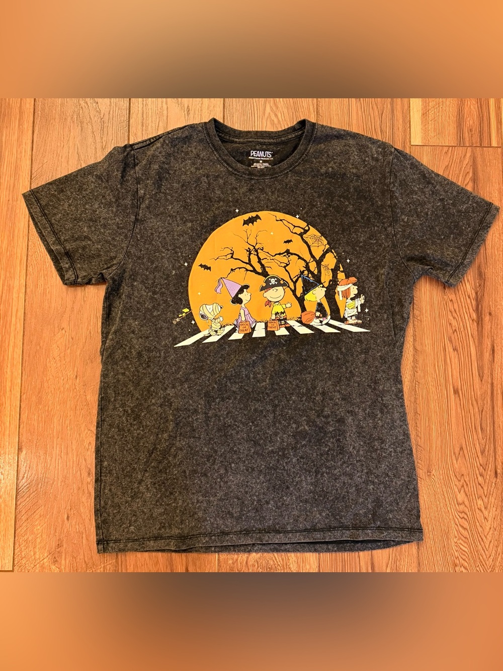 Peanuts Black Tee with Orange Halloween Moon Graphic